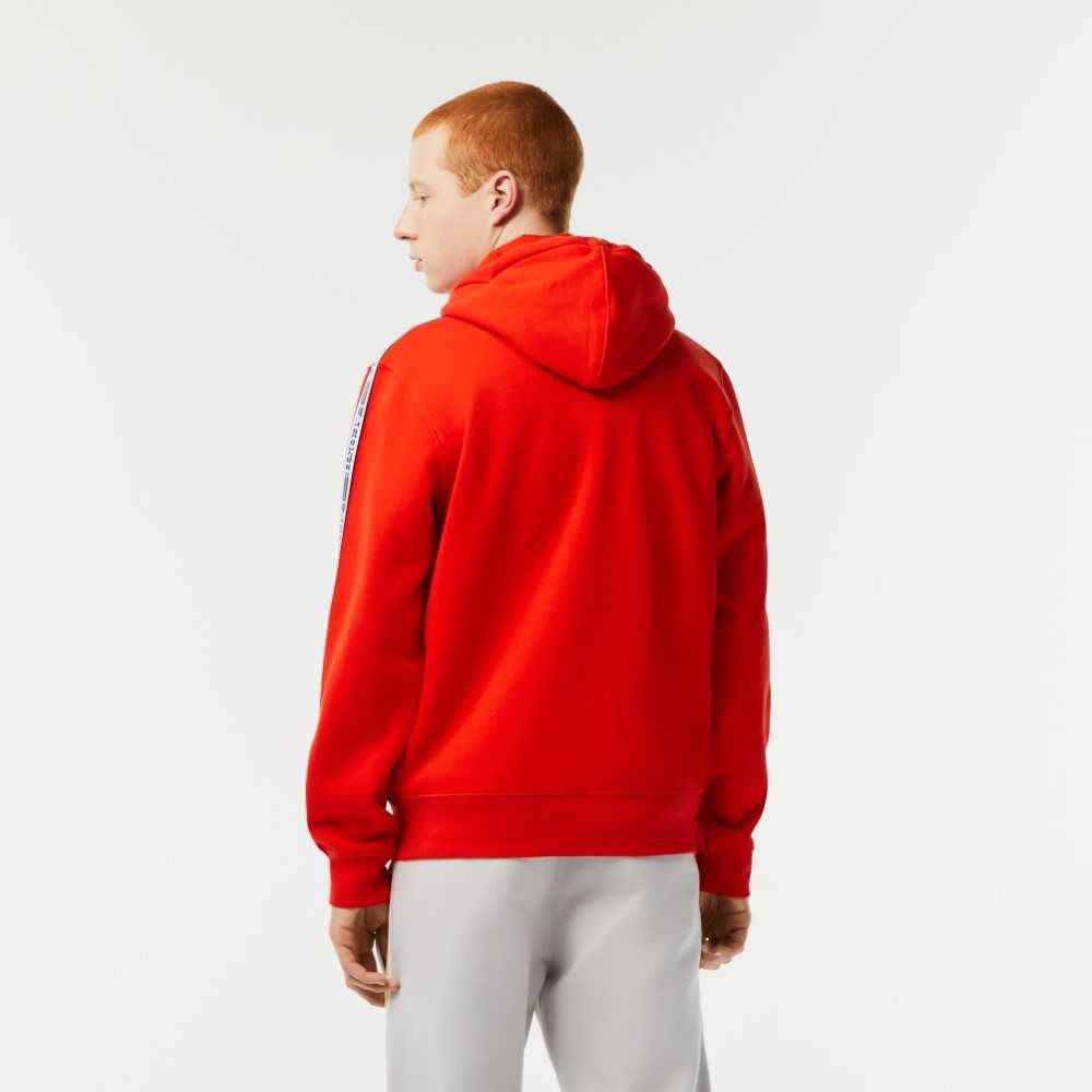 Lacoste Classic Fit Zipped Hoodie with Brand Stripes Red | YRN-678034