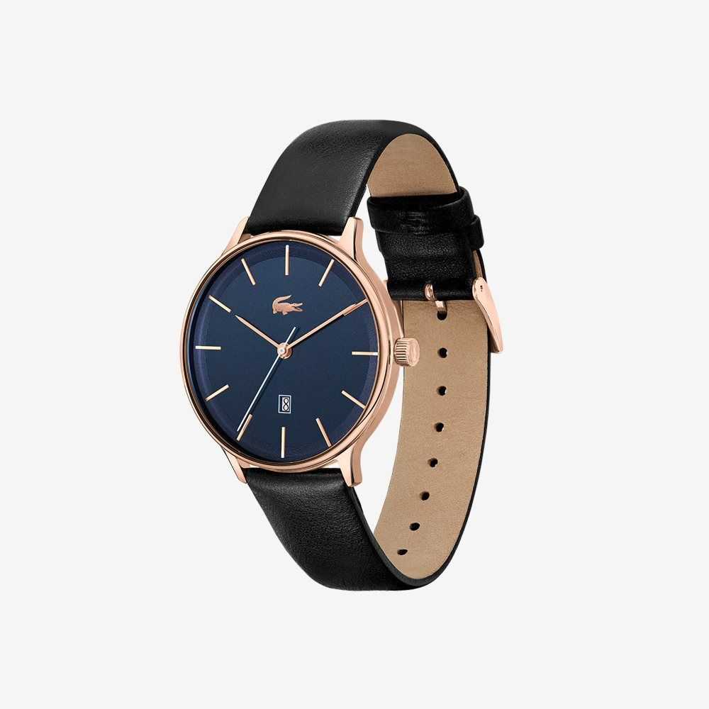 Lacoste Club 3 Hands Black Leather Watch Black | QTL-678039