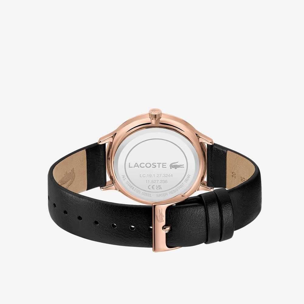 Lacoste Club 3 Hands Black Leather Watch Black | QTL-678039