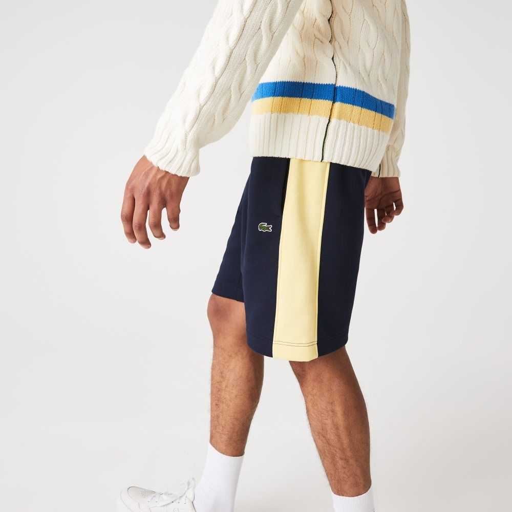 Lacoste Color-Block Brushed Fleece Shorts Navy Blue / Yellow | WDG-693410