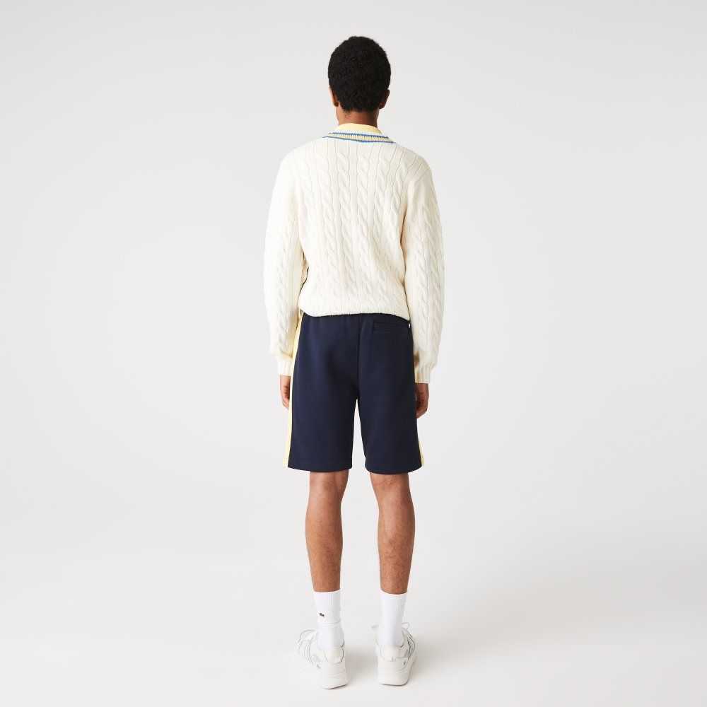 Lacoste Color-Block Brushed Fleece Shorts Navy Blue / Yellow | WDG-693410