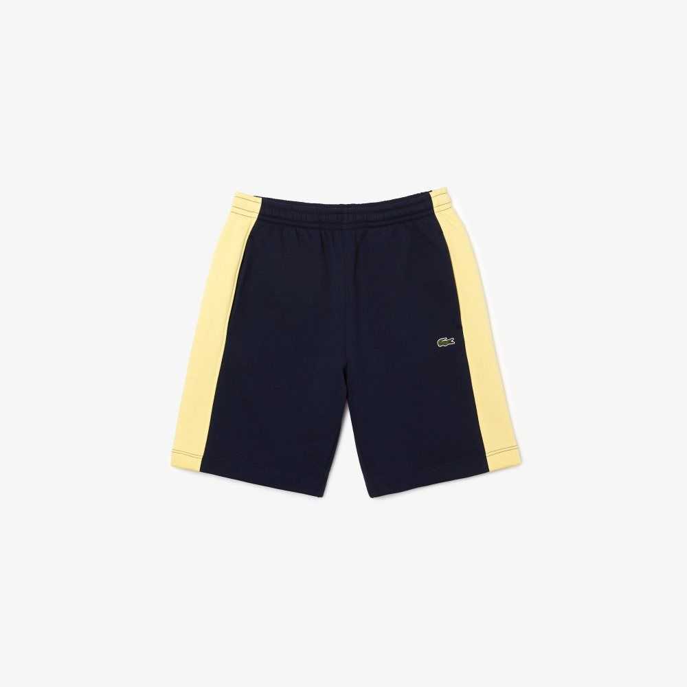 Lacoste Color-Block Brushed Fleece Shorts Navy Blue / Yellow | WDG-693410