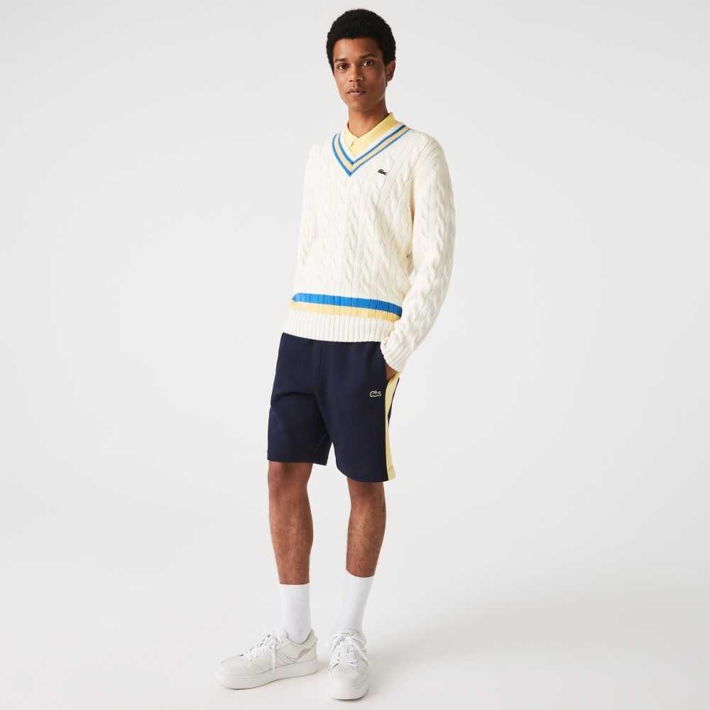 Lacoste Color-Block Brushed Fleece Shorts Navy Blue / Yellow | WDG-693410