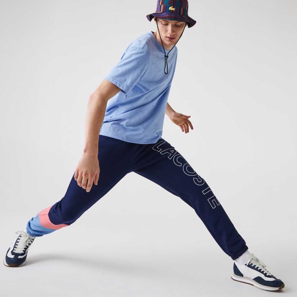 Lacoste Color-Block Fleece Trackpants Blue / Pink / Blue | BSD-592361