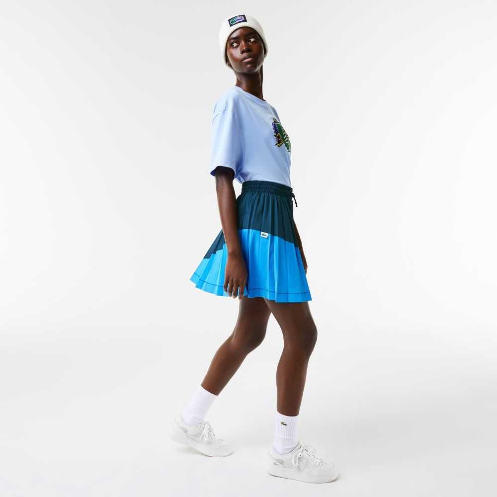 Lacoste Color-Block Nylon Pleated Skirt Blue | WFU-603542