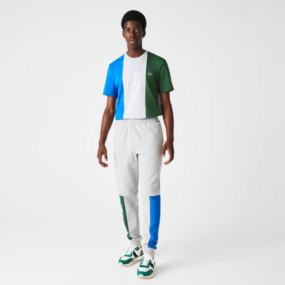 Lacoste Colorblock Cotton Fleece Blend Jogging Pants Grey Chine / Blue / Green | IDP-287695