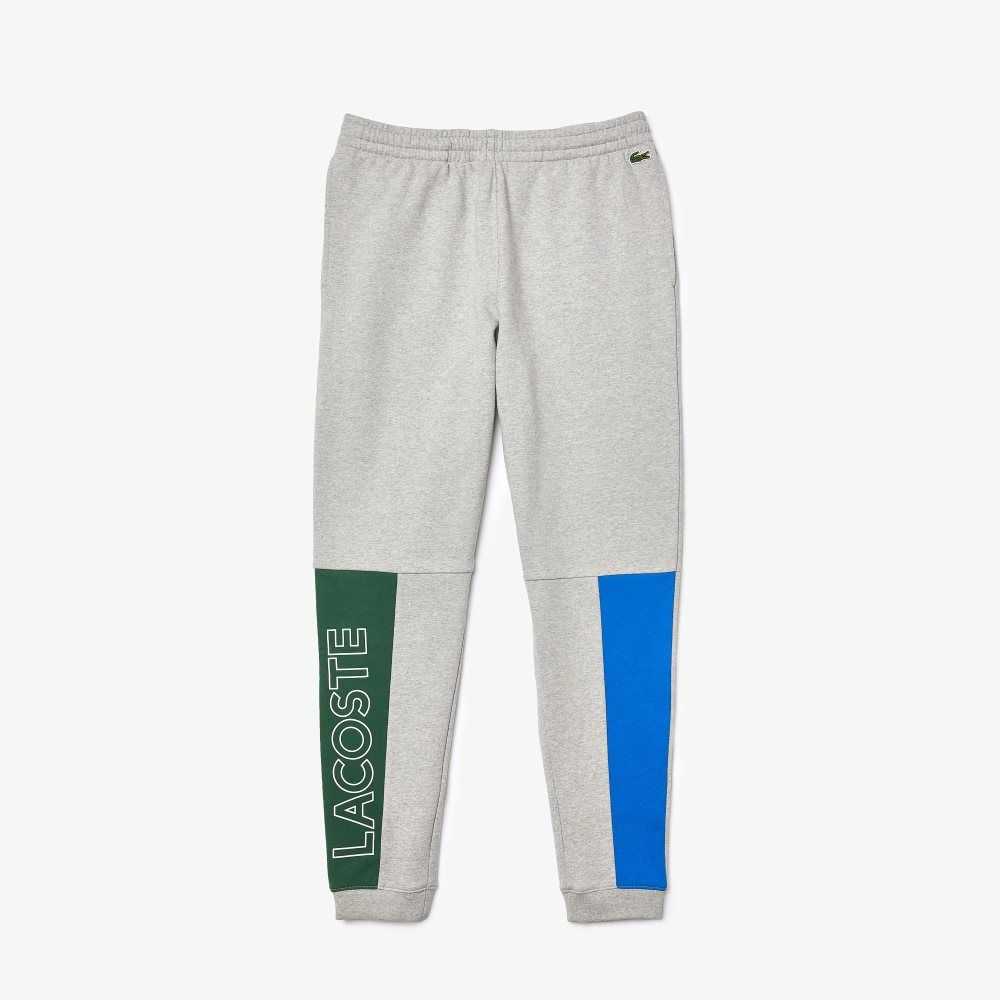 Lacoste Colorblock Cotton Fleece Blend Jogging Pants Grey Chine / Blue / Green | IDP-287695