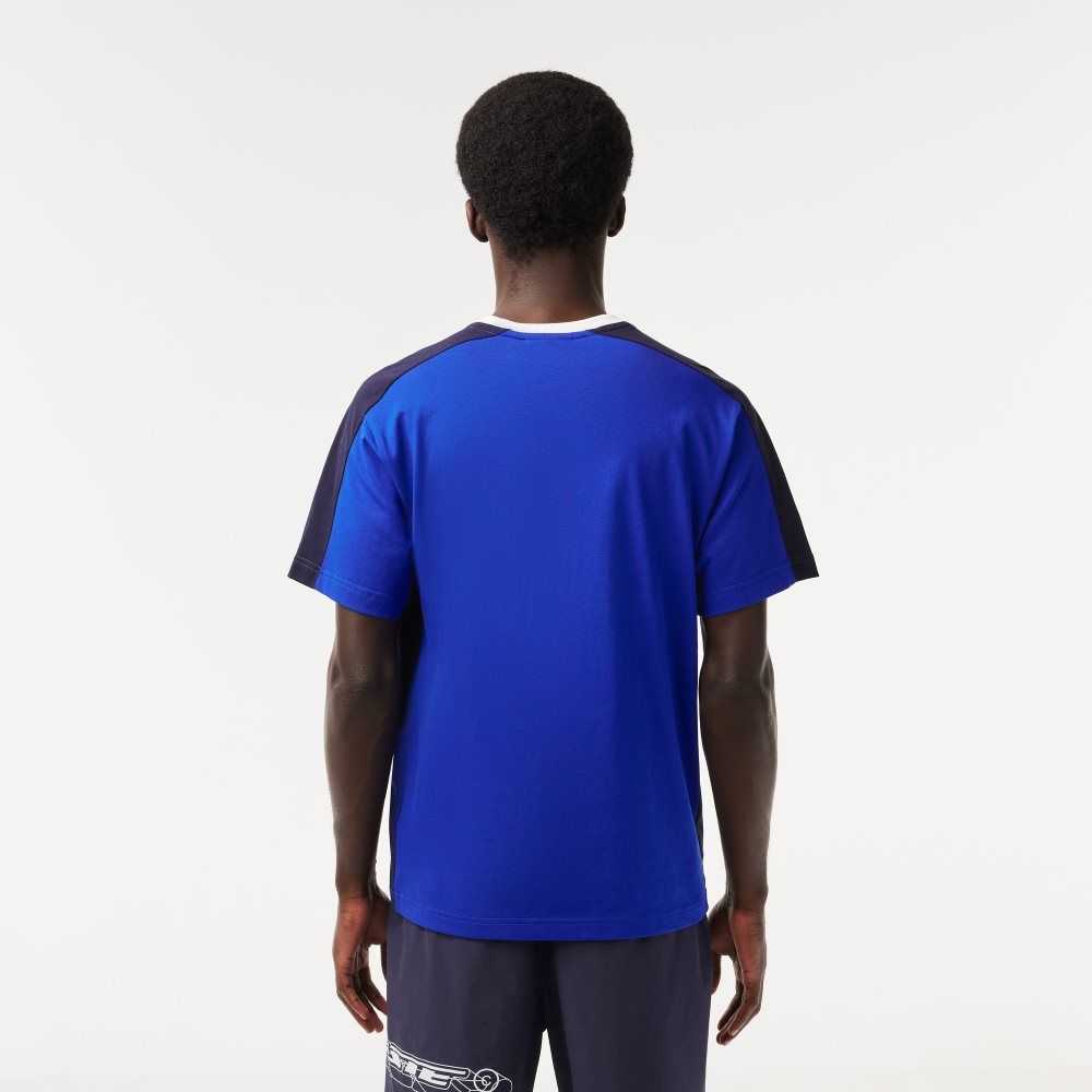 Lacoste Colorblock Cotton Jersey T-Shirt Blue / Navy Blue / White | CKB-650482