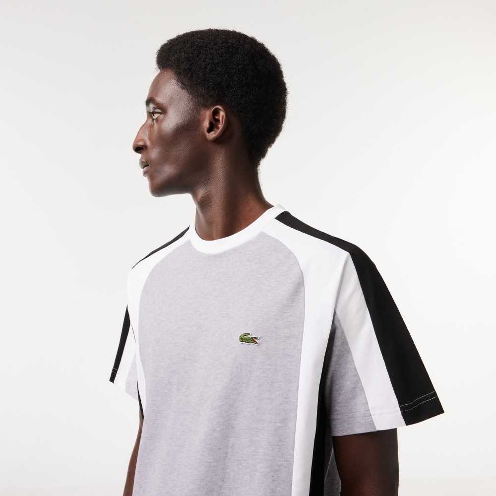 Lacoste Colorblock Cotton Jersey T-Shirt Grey Chine / Black / White | DZT-460182