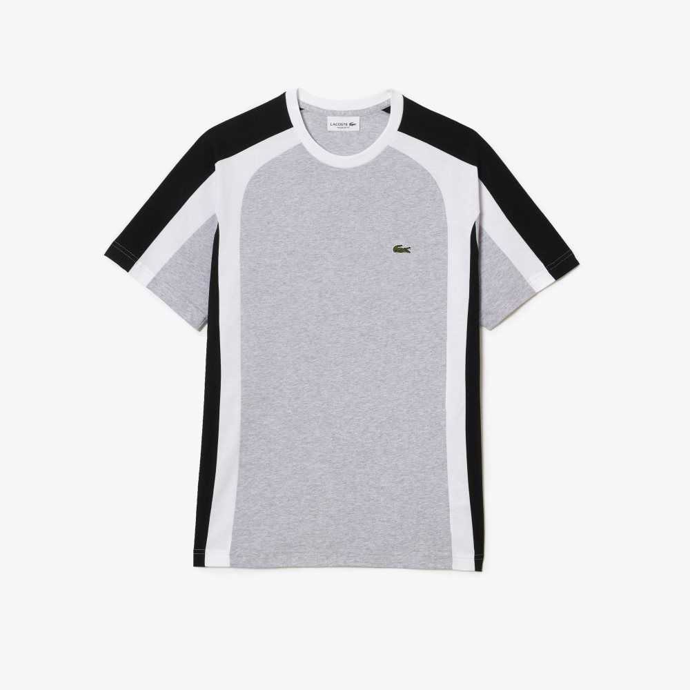 Lacoste Colorblock Cotton Jersey T-Shirt Grey Chine / Black / White | DZT-460182