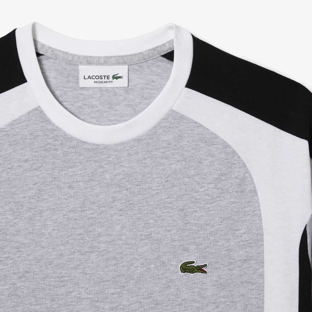 Lacoste Colorblock Cotton Jersey T-Shirt Grey Chine / Black / White | DZT-460182