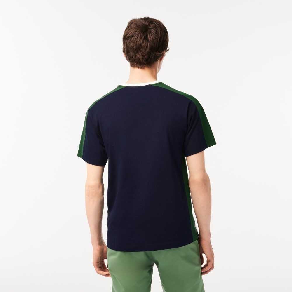 Lacoste Colorblock Cotton Jersey T-Shirt Navy Blue / Green / White | XRQ-694123