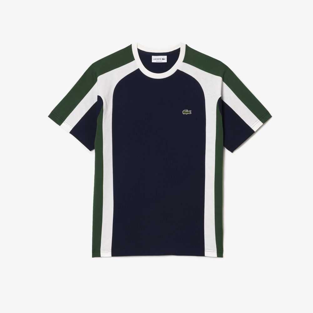 Lacoste Colorblock Cotton Jersey T-Shirt Navy Blue / Green / White | XRQ-694123