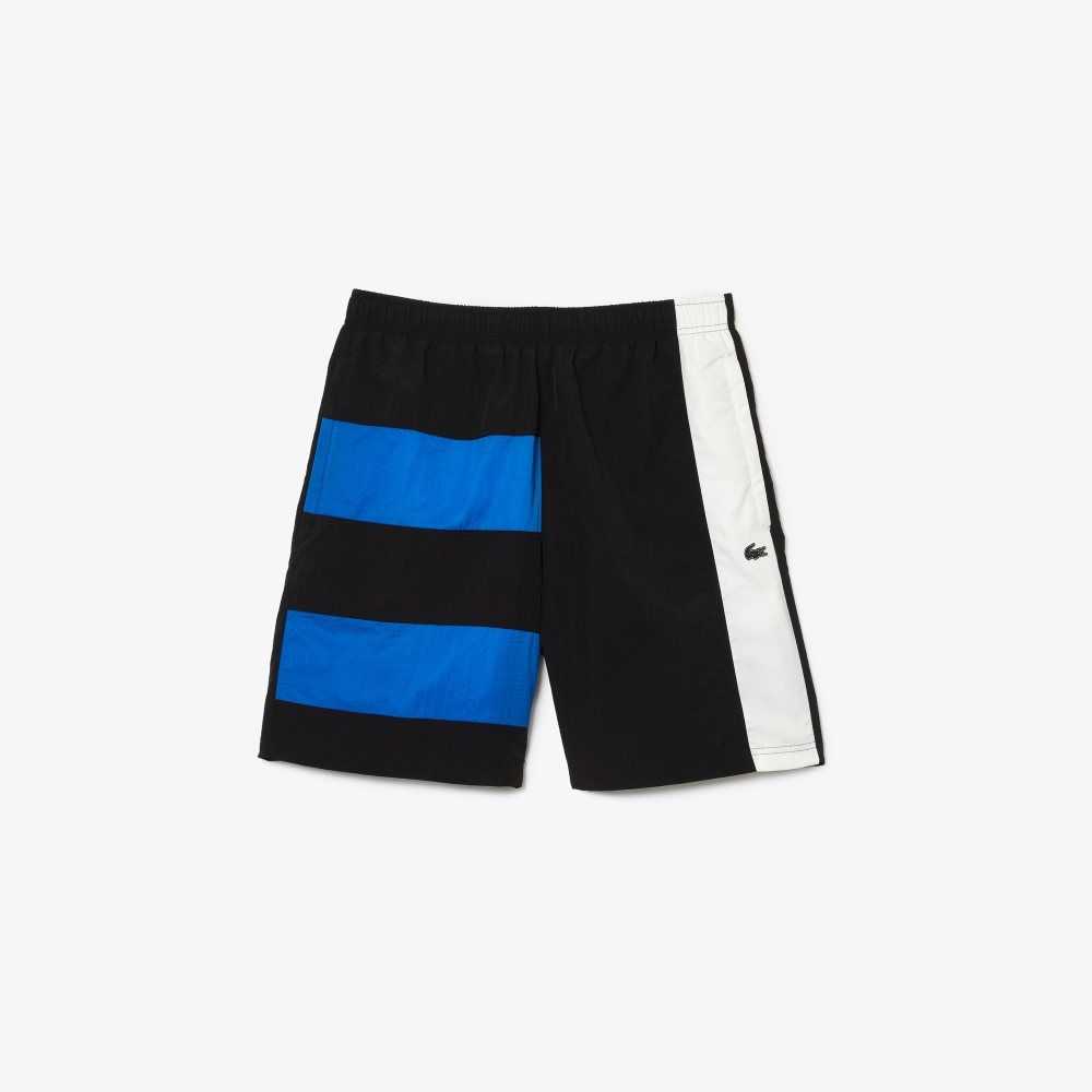 Lacoste Colorblock Patchwork Effect Shorts Black / Blue / White | NYH-068472