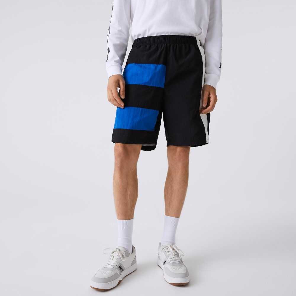 Lacoste Colorblock Patchwork Effect Shorts Black / Blue / White | NYH-068472