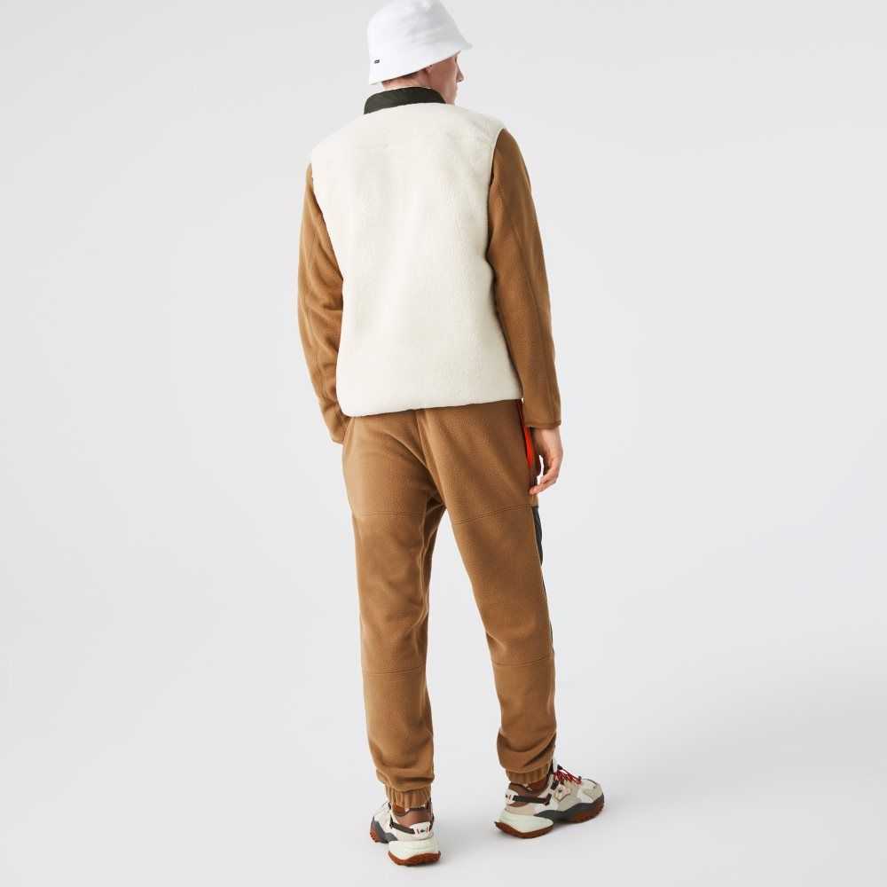 Lacoste Colorblock Polar Fleece Trackpants Brown / Khaki Green | BIS-540326