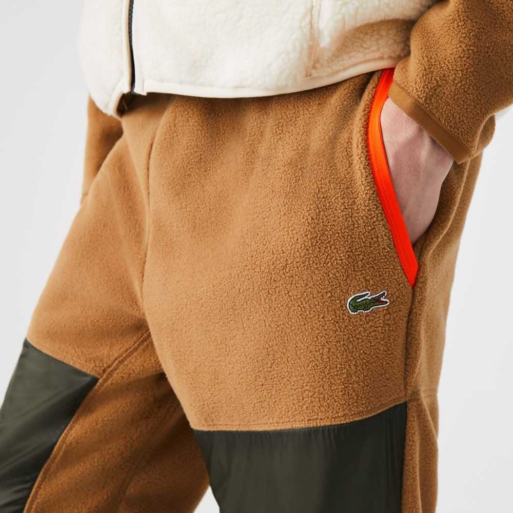 Lacoste Colorblock Polar Fleece Trackpants Brown / Khaki Green | BIS-540326