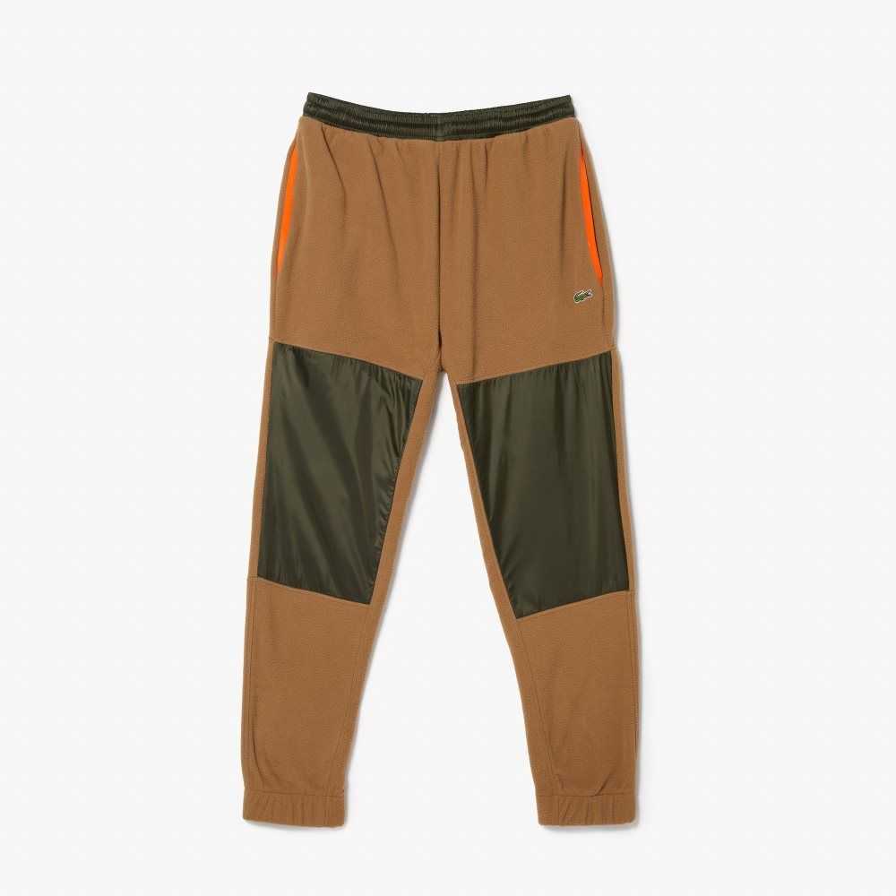 Lacoste Colorblock Polar Fleece Trackpants Brown / Khaki Green | BIS-540326