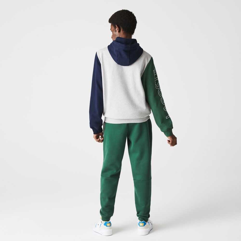 Lacoste Colorblock Zippered Fleece Hoodie Grey Chine / Green / Navy Blue / Blue | EZT-708513