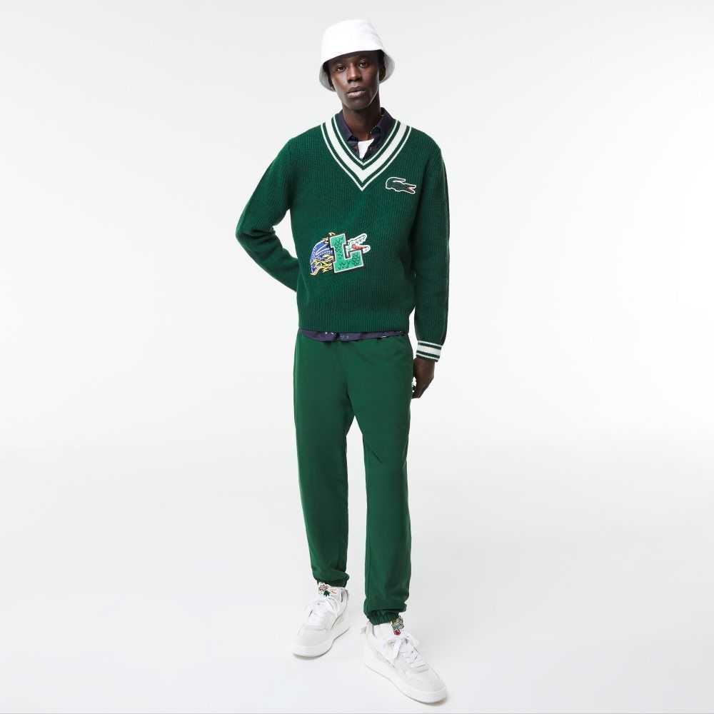 Lacoste Comic Badge Sweater Green / White | WAT-081743