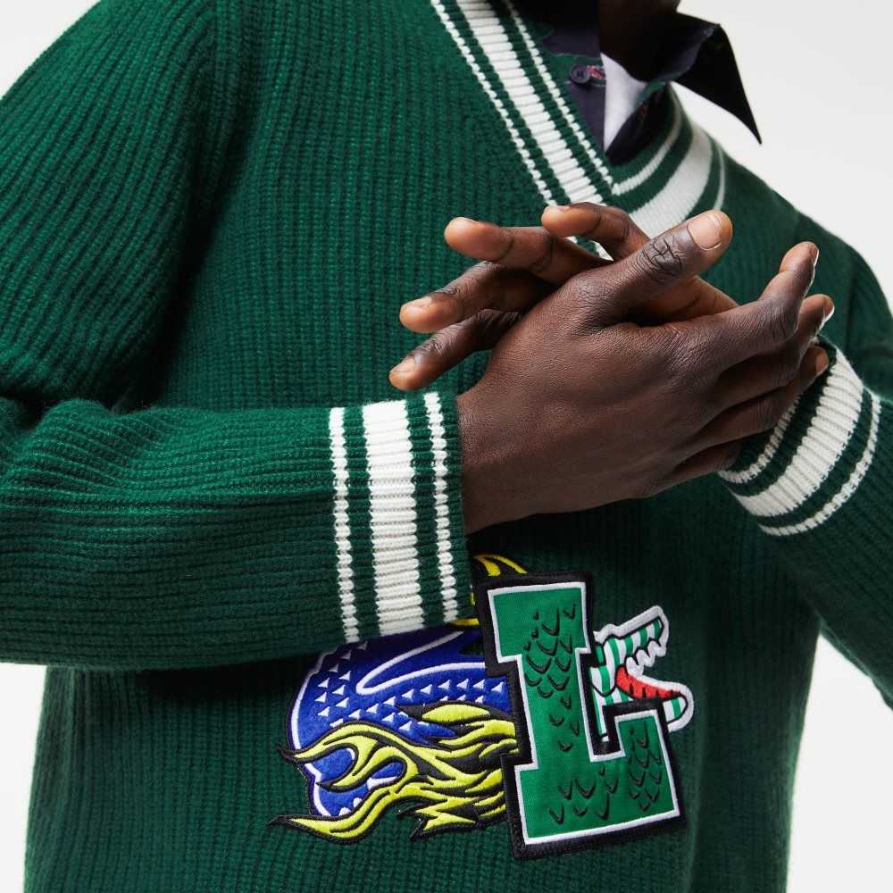 Lacoste Comic Badge Sweater Green / White | WAT-081743