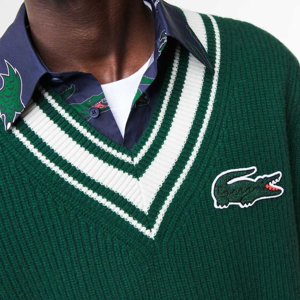 Lacoste Comic Badge Sweater Green / White | WAT-081743