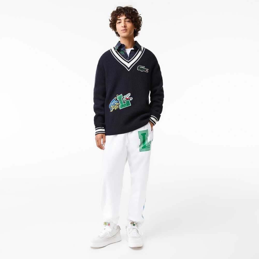 Lacoste Comic Badge Sweater Navy Blue / White | XTR-235108