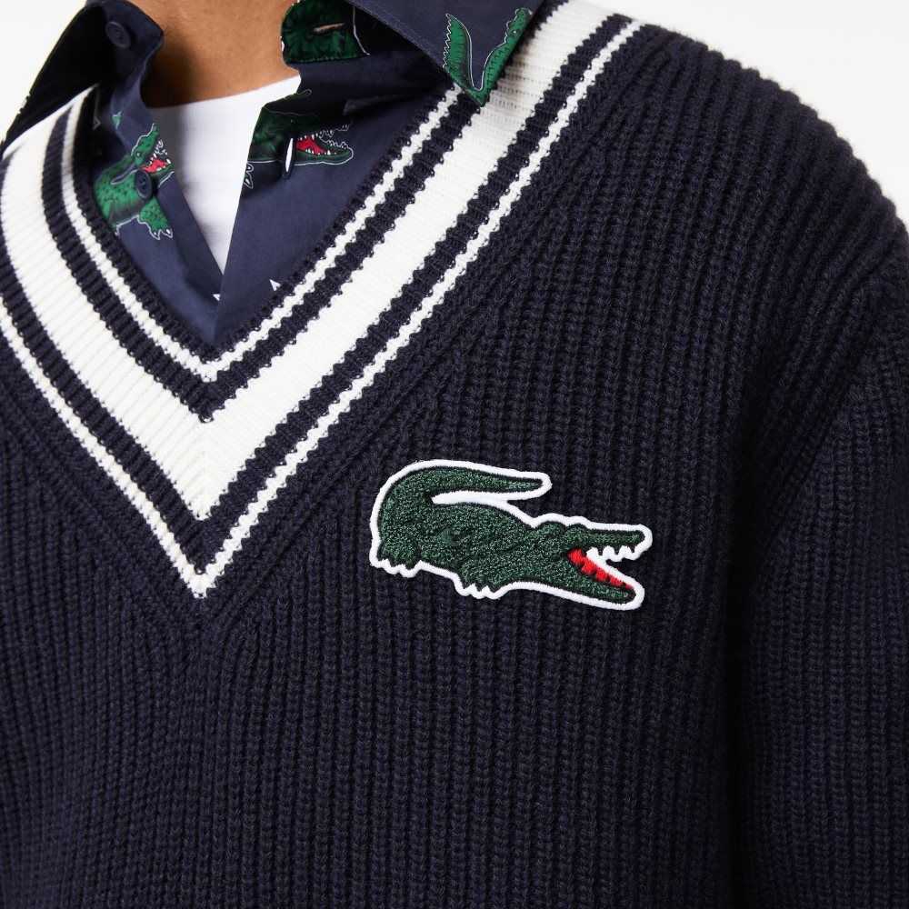 Lacoste Comic Badge Sweater Navy Blue / White | XTR-235108