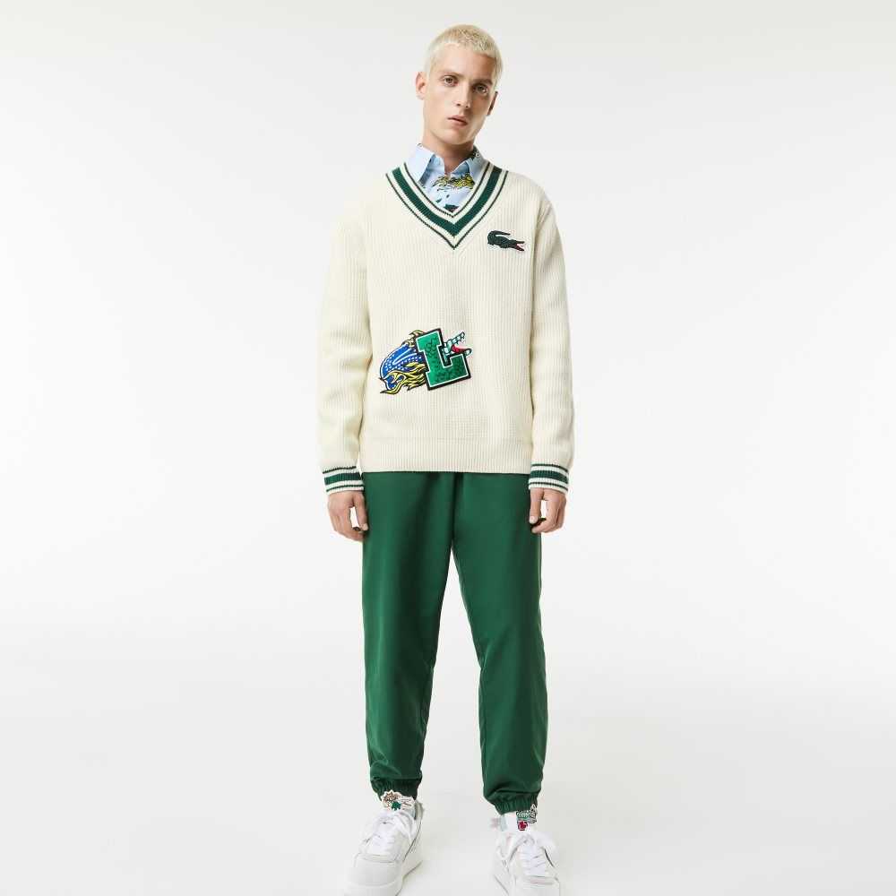 Lacoste Comic Badge Sweater White / Green | JTF-627345