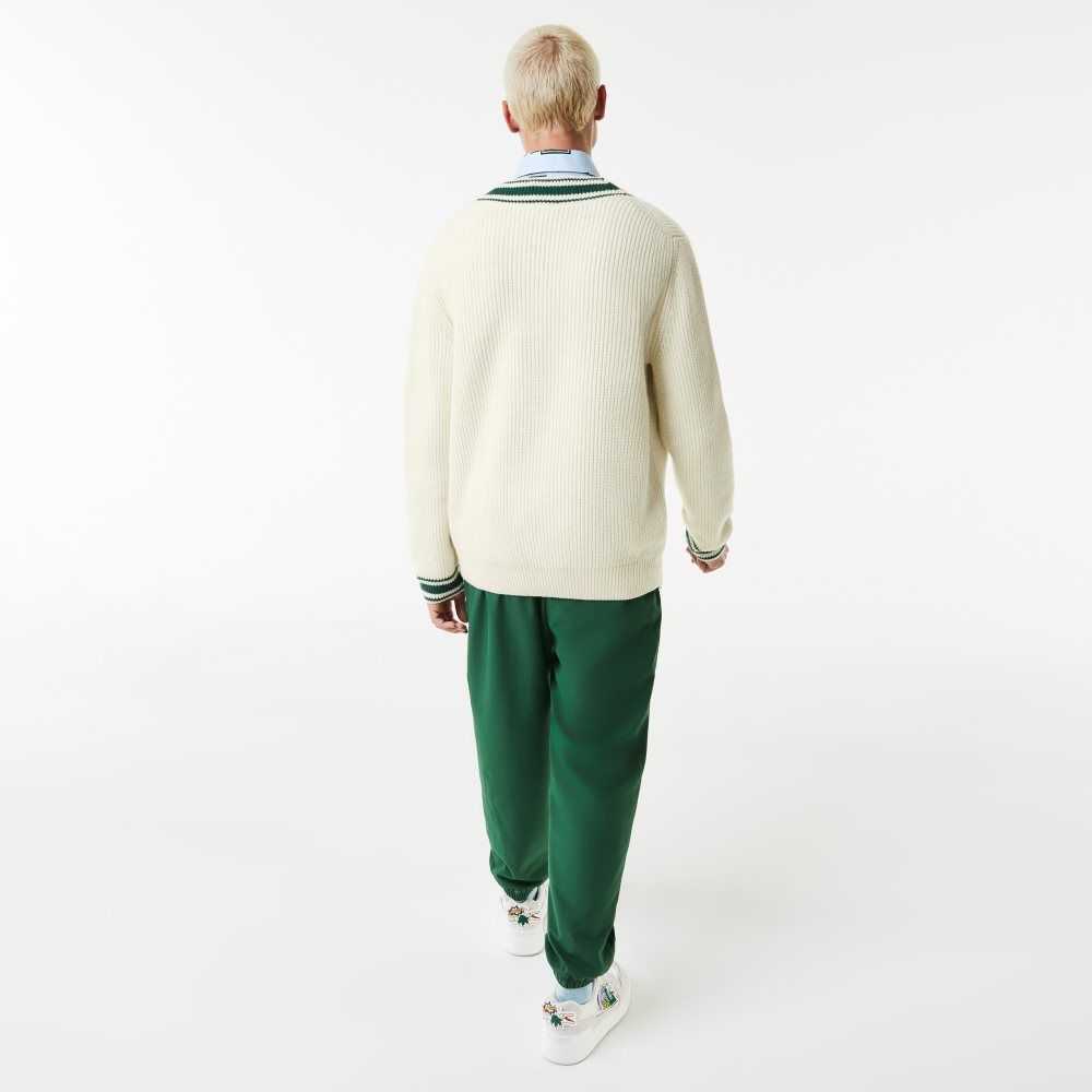 Lacoste Comic Badge Sweater White / Green | JTF-627345