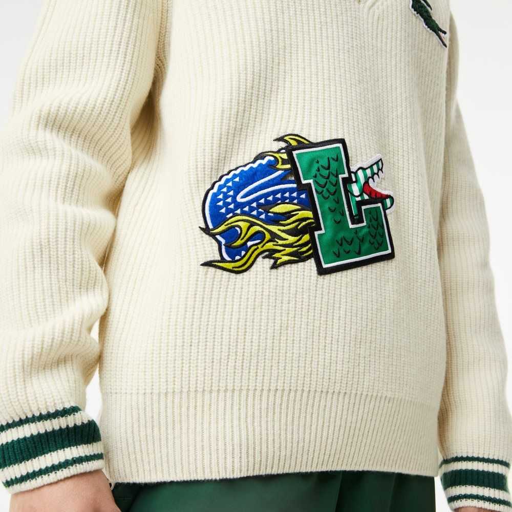 Lacoste Comic Badge Sweater White / Green | JTF-627345