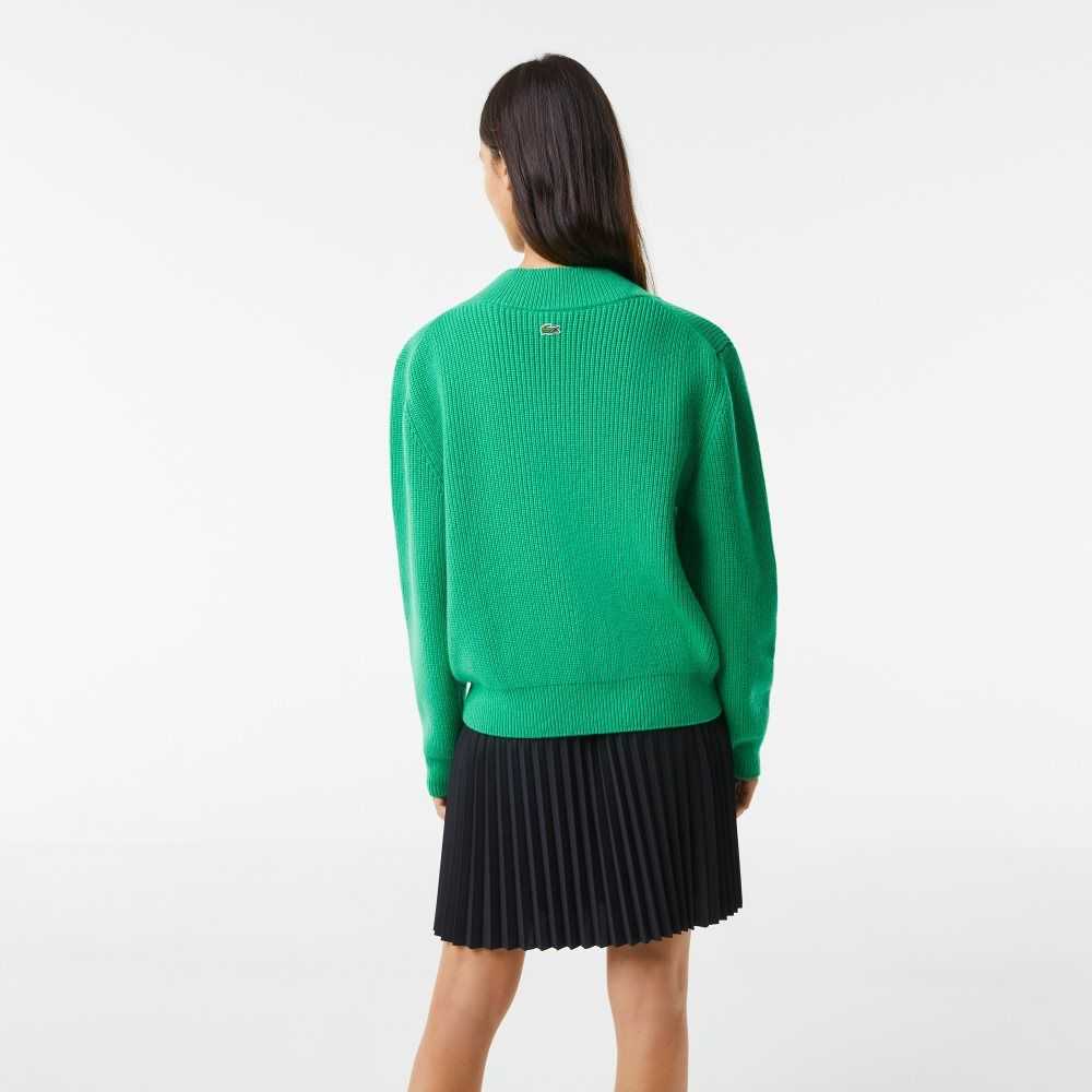 Lacoste Comic Badge V-Neck Wool Sweater Green | BXJ-835041