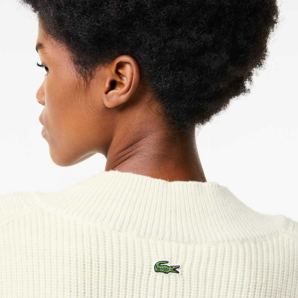 Lacoste Comic Badge V-Neck Wool Sweater White | VJG-497182