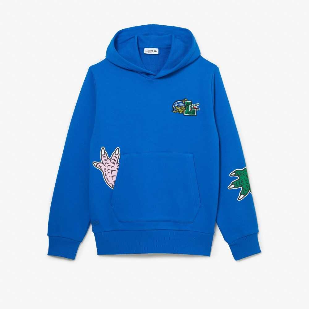 Lacoste Comic Effect Print Hooded Sweatshirt Blue | BQE-052783