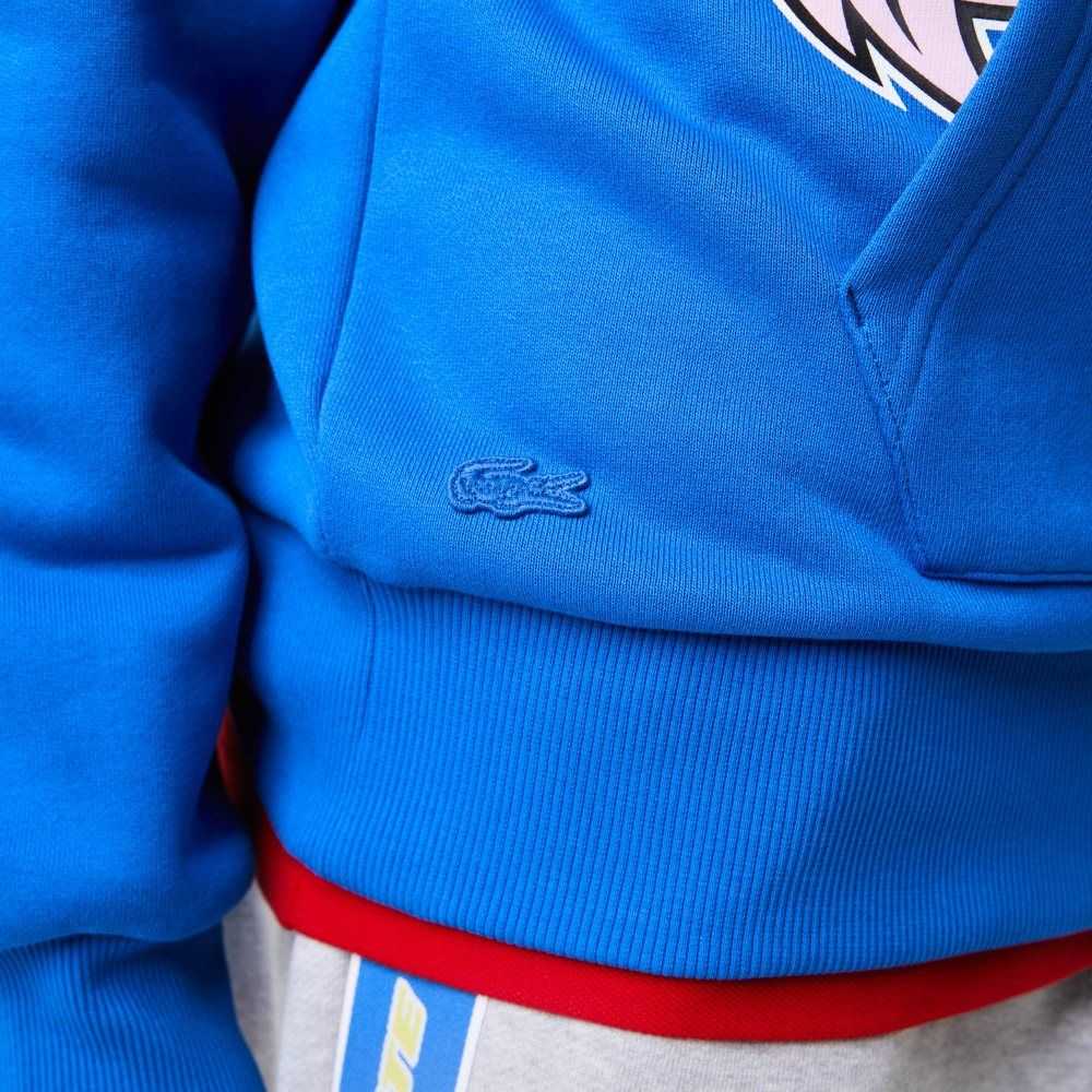 Lacoste Comic Effect Print Hooded Sweatshirt Blue | BQE-052783