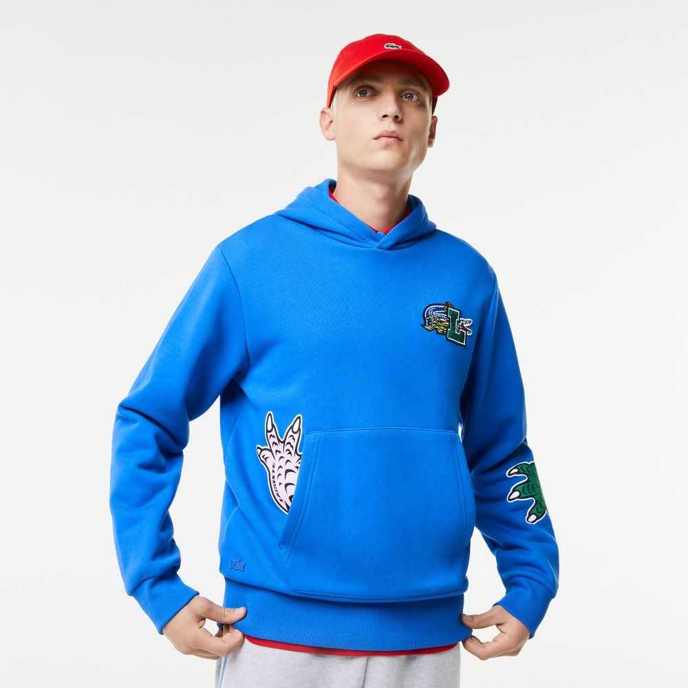 Lacoste Comic Effect Print Hooded Sweatshirt Blue | BQE-052783