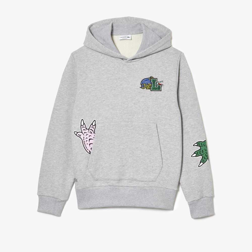 Lacoste Comic Effect Print Hooded Sweatshirt Grey Chine | TLD-386079