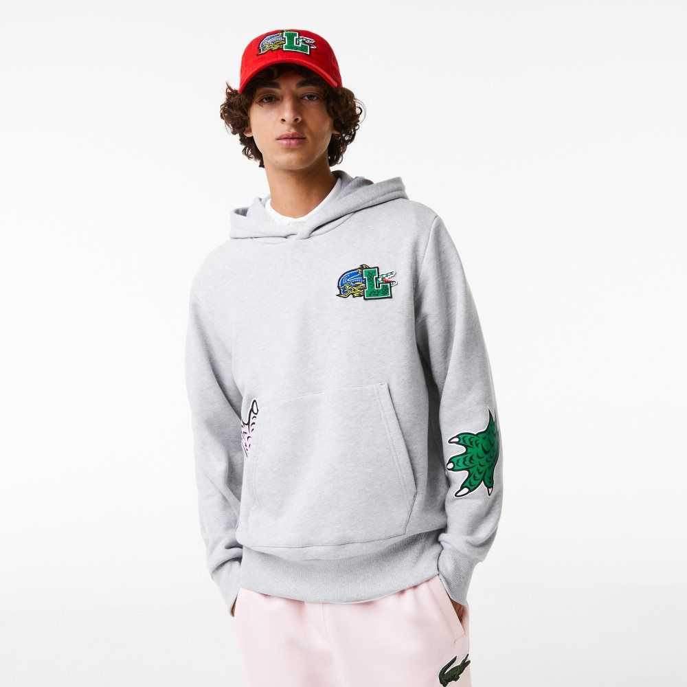 Lacoste Comic Effect Print Hooded Sweatshirt Grey Chine | TLD-386079