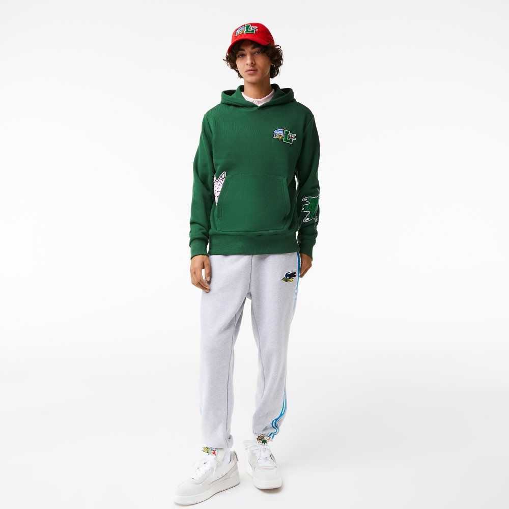 Lacoste Comic Effect Print Hooded Sweatshirt Green | WYK-967031