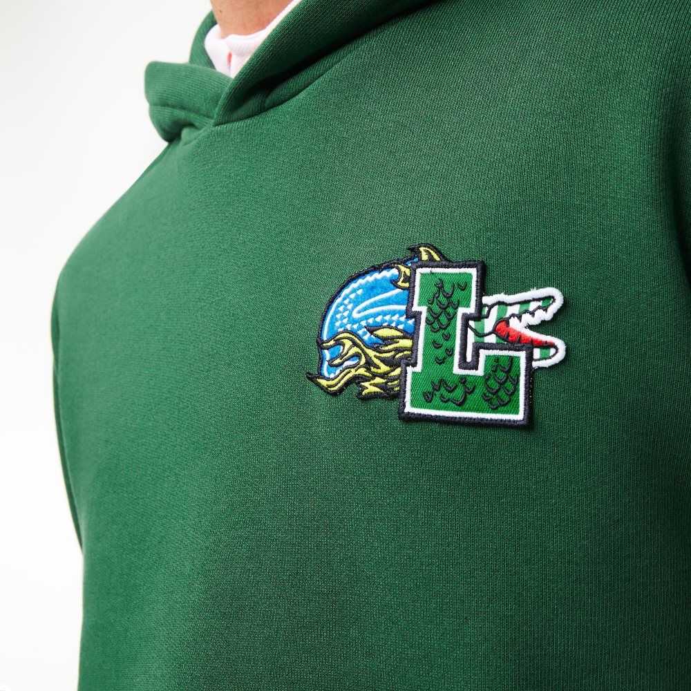 Lacoste Comic Effect Print Hooded Sweatshirt Green | WYK-967031