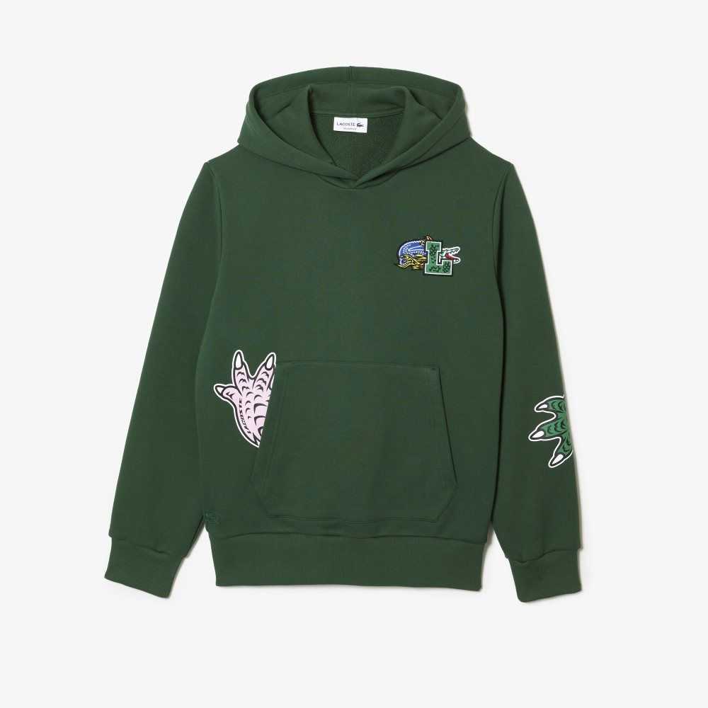 Lacoste Comic Effect Print Hooded Sweatshirt Green | WYK-967031