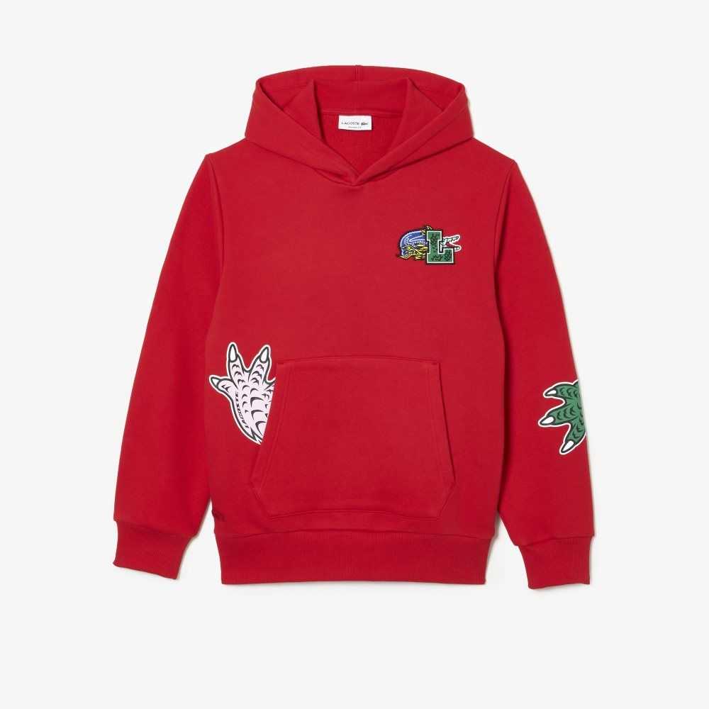 Lacoste Comic Effect Print Hooded Sweatshirt Red | XRG-109645