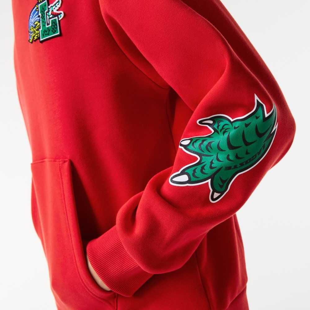 Lacoste Comic Effect Print Hooded Sweatshirt Red | XRG-109645