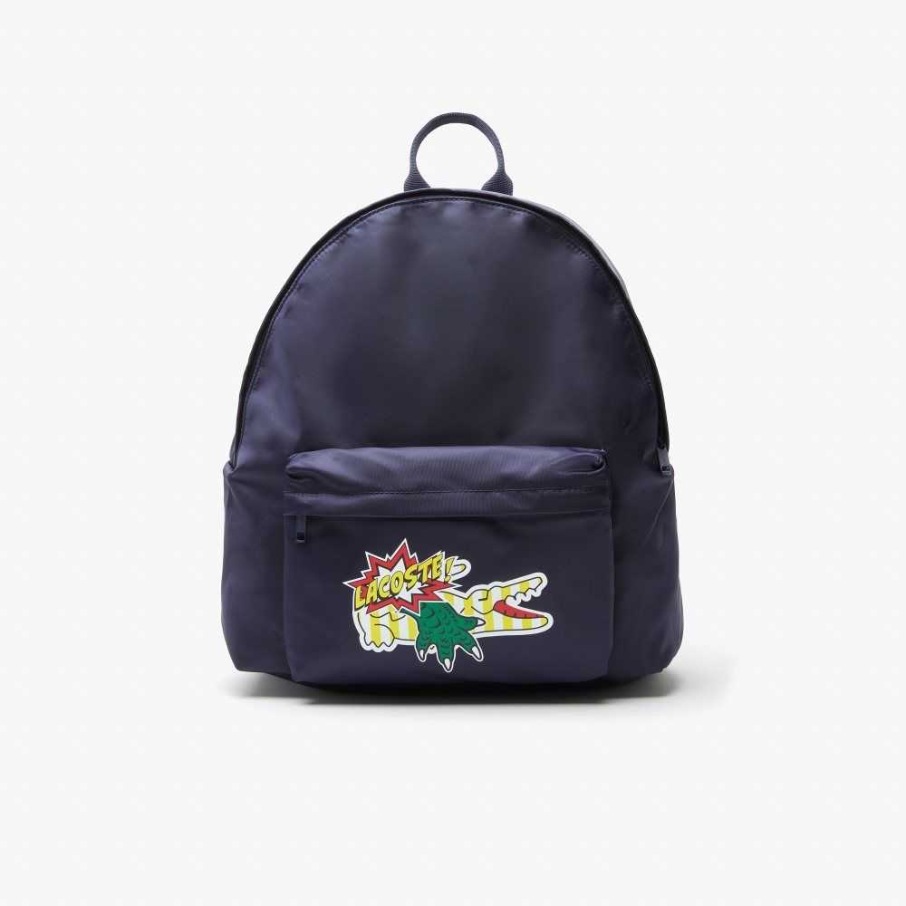 Lacoste Comic Print Backpack Marine 166 Marina | PNL-845271