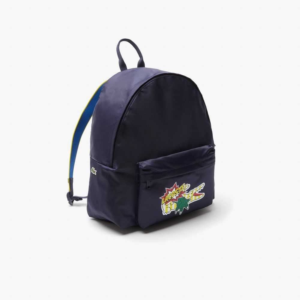 Lacoste Comic Print Backpack Marine 166 Marina | PNL-845271