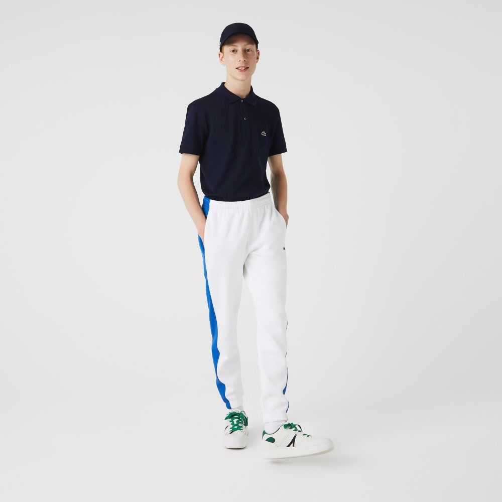 Lacoste Contrast Bands Trackpants White / Blue | OHX-867103