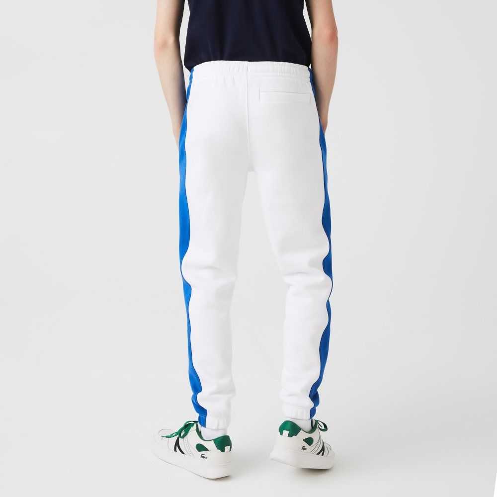 Lacoste Contrast Bands Trackpants White / Blue | OHX-867103