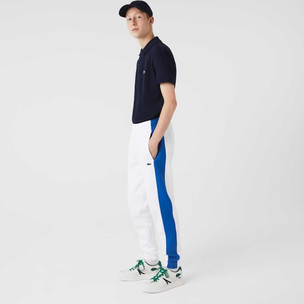 Lacoste Contrast Bands Trackpants White / Blue | OHX-867103