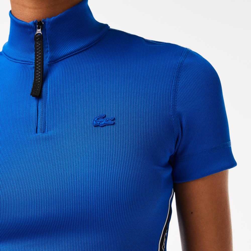 Lacoste Contrast Bands Zip Neck Polo Blue | PGX-398052