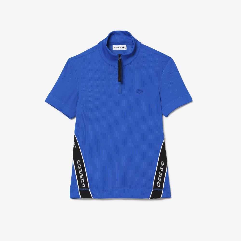 Lacoste Contrast Bands Zip Neck Polo Blue | PGX-398052